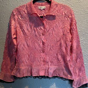 Women's J Marco Vintage Pink Ruffle Button Down Dress Blouse
